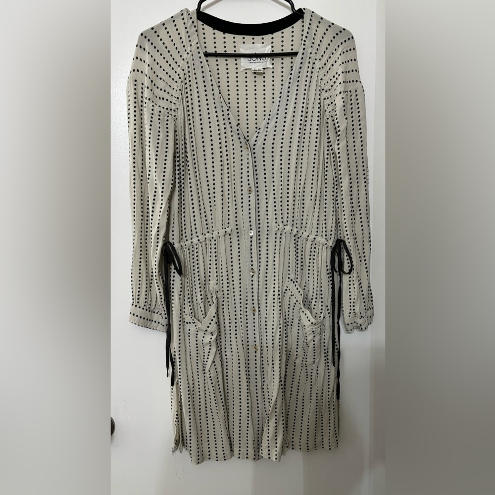Valerie Gregori McKenzie SÔNG long Sleeve Polka Dots Dress Size XS Resort Summer